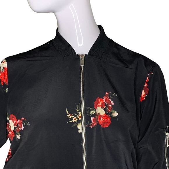 PHILOSOPHY Women Jacket Size S Black Floral Print Long Sleeve Zipper Down - Picture 2 of 12